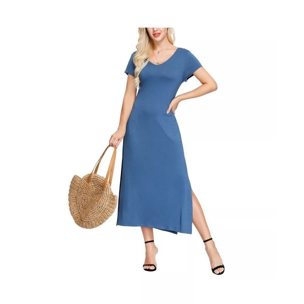 Ink + Ivy Womens Size Medium Jersey Knit Double V Neck Midi Dress Blue $48